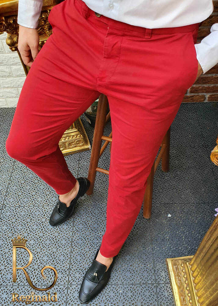 Pantaloni de bărbați, bordeaux, model chinos graphit - PN455