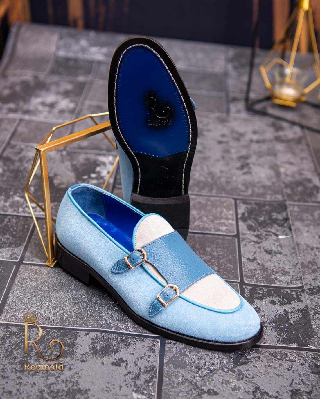 Pantofi Loafers, barbatesti, bleu, piele intoarsa- P1761