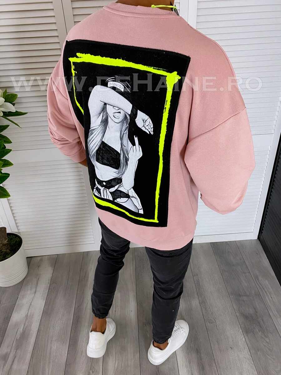 Bluza barbati slim fit roz cu imprimeu K203 57-1